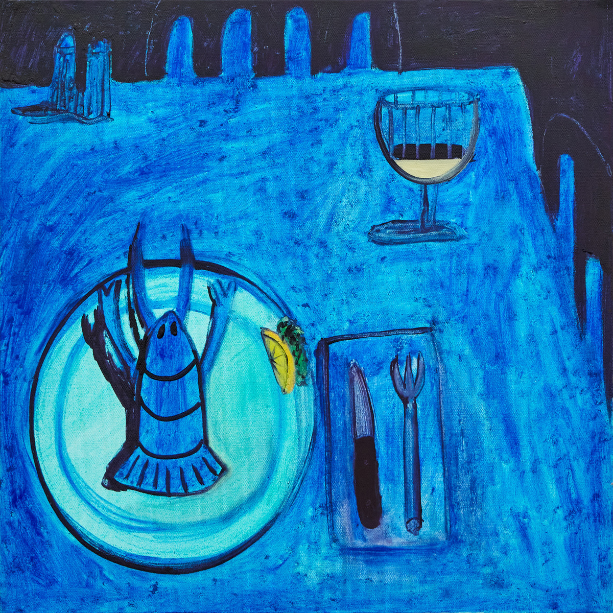 Aaron Maier-Carretero an existential lobster, blue, 2023