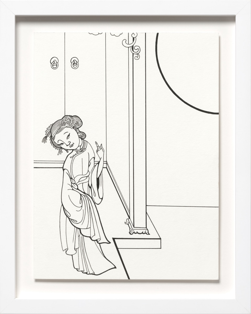 Phung Huynh, Color Me (Resistance Virgin), 2022, Ink on paper, 12 x 9 in., 15 x 11 in. framed