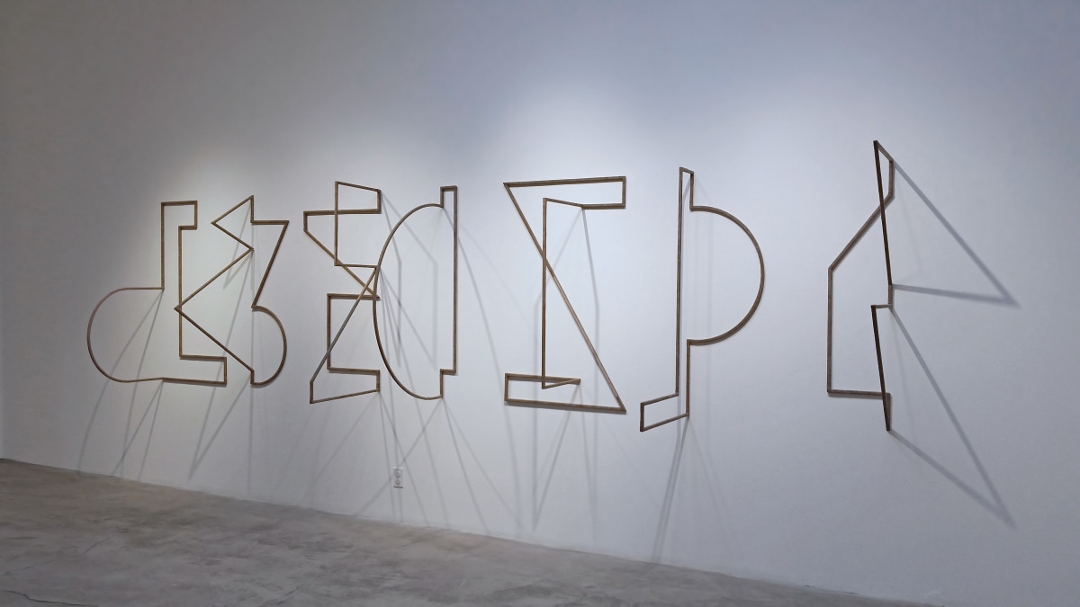 Molly Larkey The Not Yet (Signals 1-7), [left to right] 2014 Steel, linen, acrylic Dimensions variable