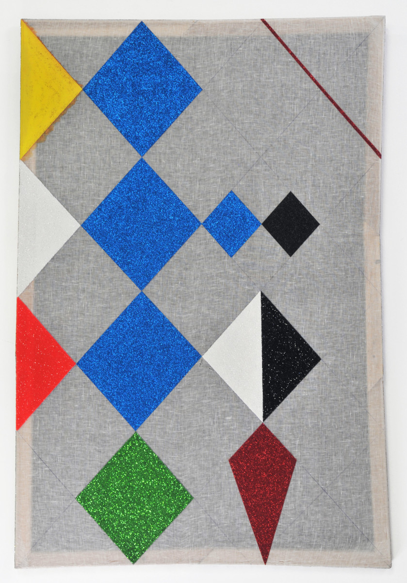 Matt Carter Untitled &ldquo;Penny Wise&rdquo;, 2014 Glitter, acrylic, graphite, linen and wood 33 x 51 in.