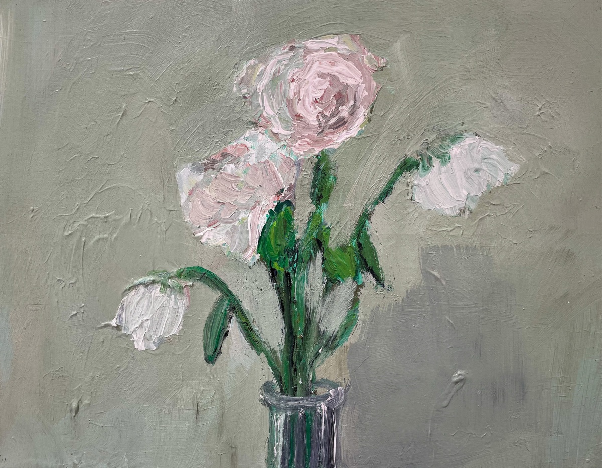 Aaron Maier-Carretero four blooms on gray green, 2023