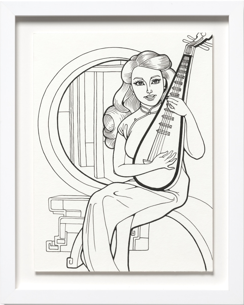 Phung Huynh, Color Me (Crystal Barbie), 2022, Ink on paper, 12 x 9 in.,15 x 11 in. framed
