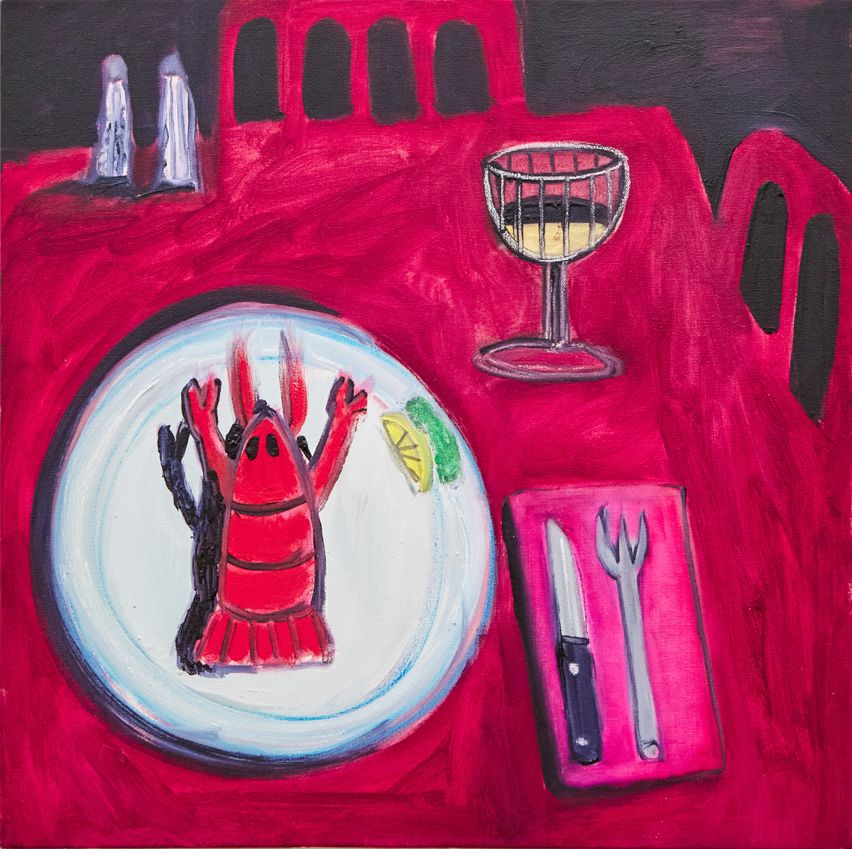 Aaron Maier-Carretero an existential lobster, red, 2023
