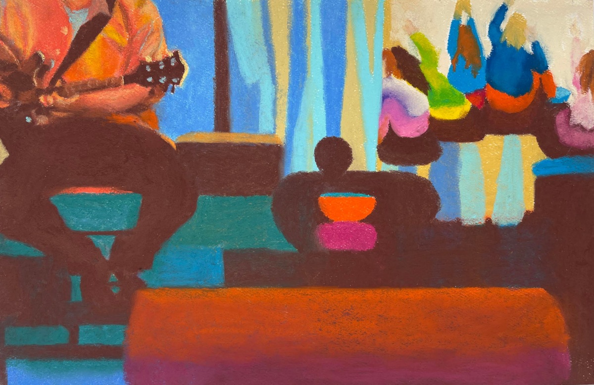 Lavi Daniel, Feeling the Player Play, 2022, Pastel on paper, 8.625 x 13.5 in.