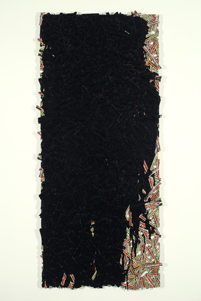Margie Livingston Black Pour on Waferboard, 2013 Acrylic paint on Alupanel ​63 x 33 x 1.5 in.