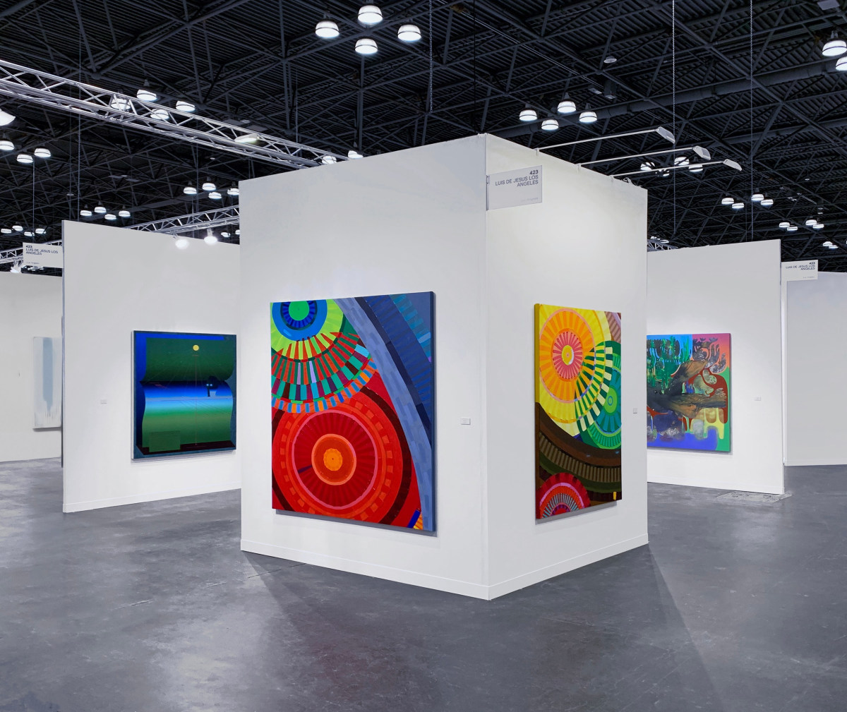 installation view of Luis De Jesus Los Angeles booth at the Armory Show 2022, June Edmonds paintings in foreground