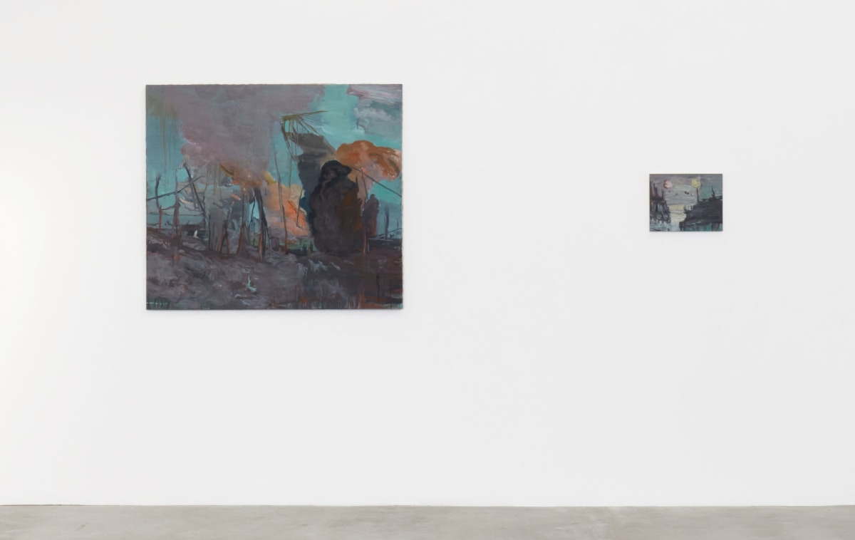 Installation view of Roya Farassat: As Near As Memory landscape paintings