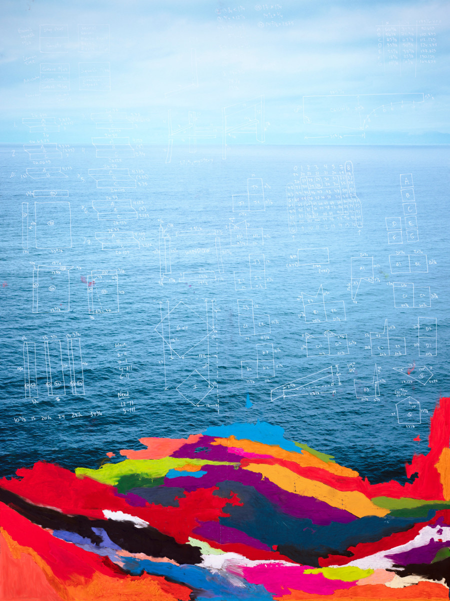 Photograph of a sea scape with paint overlay