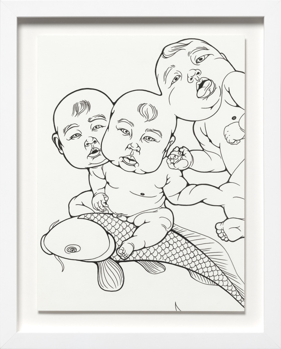 Phung Huynh, Color Me (Carp), 2022, Ink on paper, 12 x 9 in., 15 x 11 in. framed