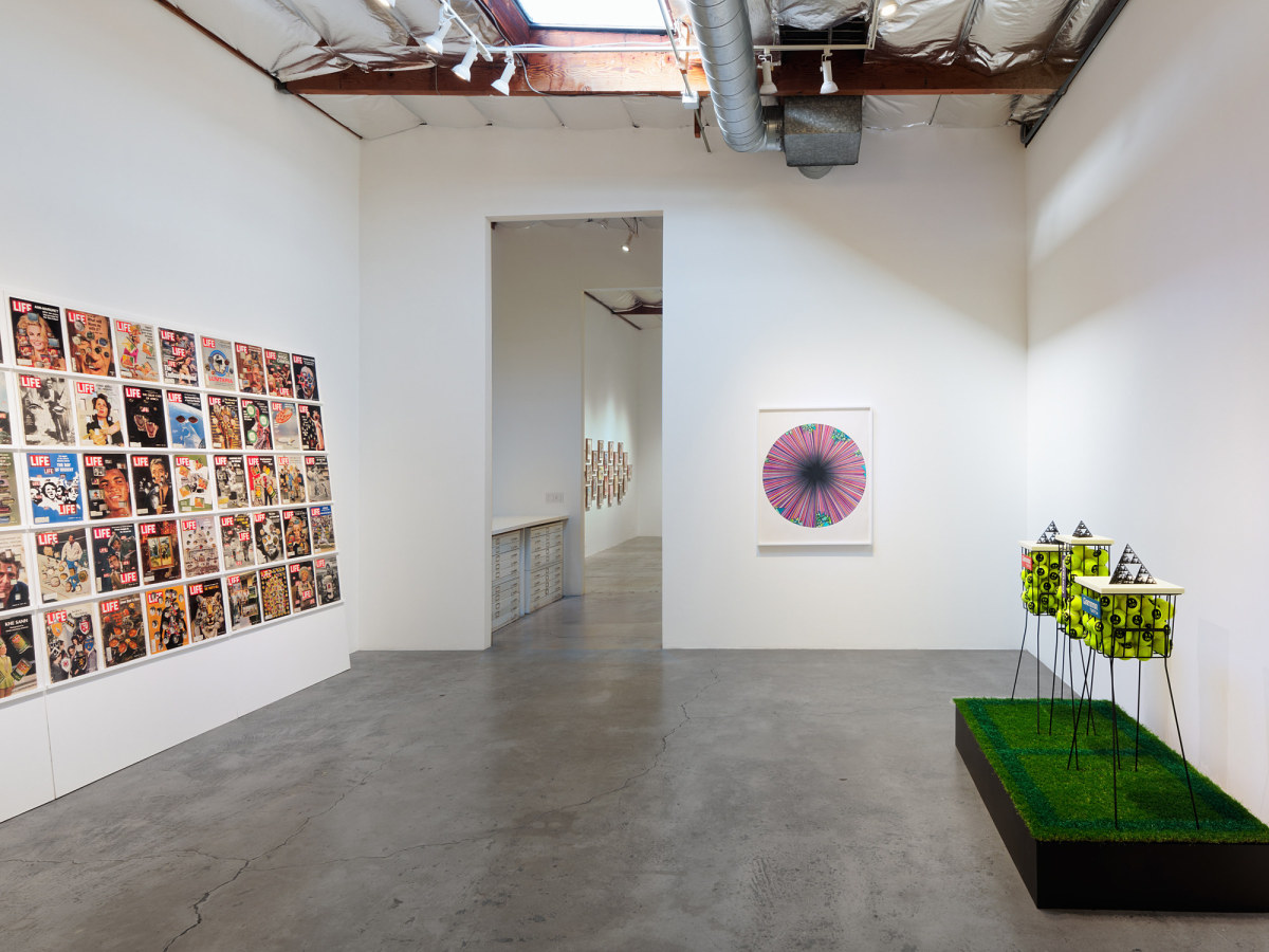 Installation view of DENNIS KOCH: Beyond the Funny Farm! Crypto-K, Cutouts, Cut-ups, Copies, Mirrors, Membranes, and Temporal Algorithms