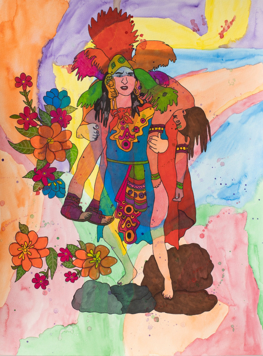 Karla Diaz, Popo and Izta, 2022, Watercolor and ink on paper, 20 x 15 in.