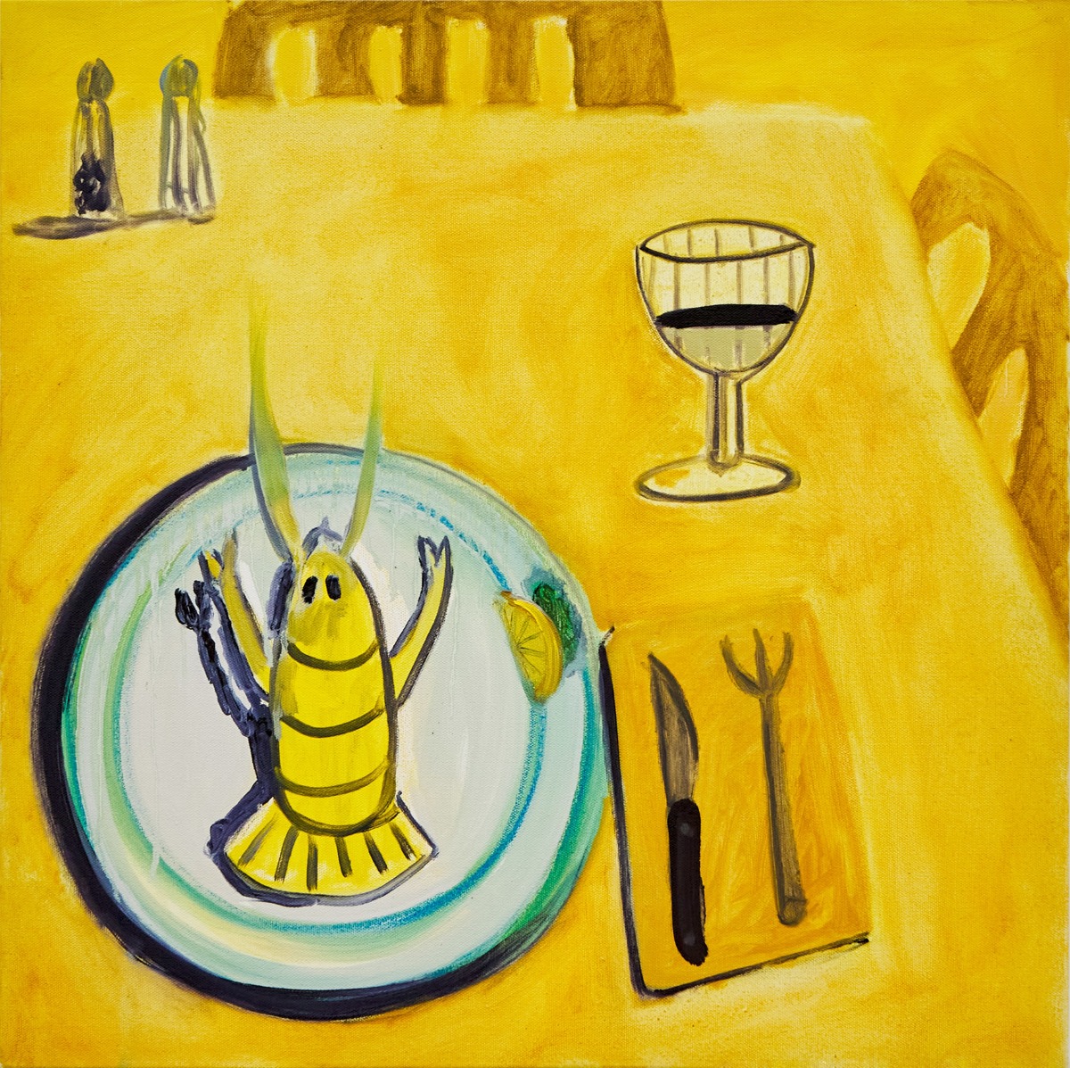 Aaron Maier-Carretero an existential lobster, yellow, 2023