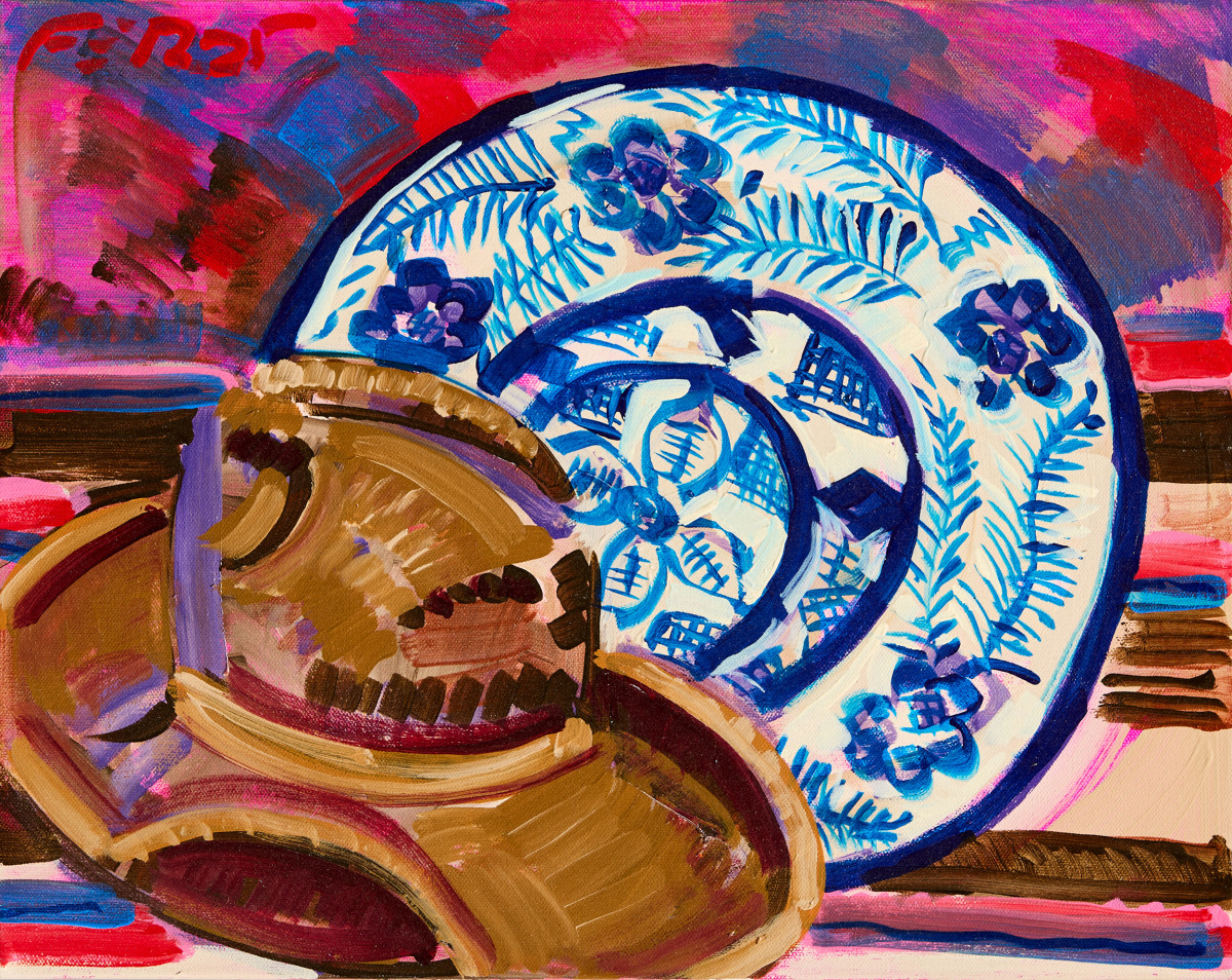 Frank Romero Blue and White Talavera con Sombrero, 2025