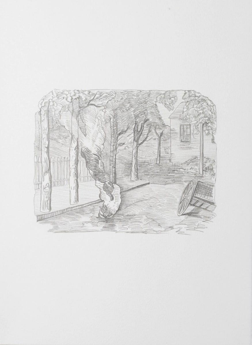 Ken Gonzales-Day, Untitled (After Harper’s Weekly, New York – Hanging and Burning a Negro in Clarkson Street, 1863), 2021, Archival ink and pencil on Arches BFK Rives, 15 x 10 in.
