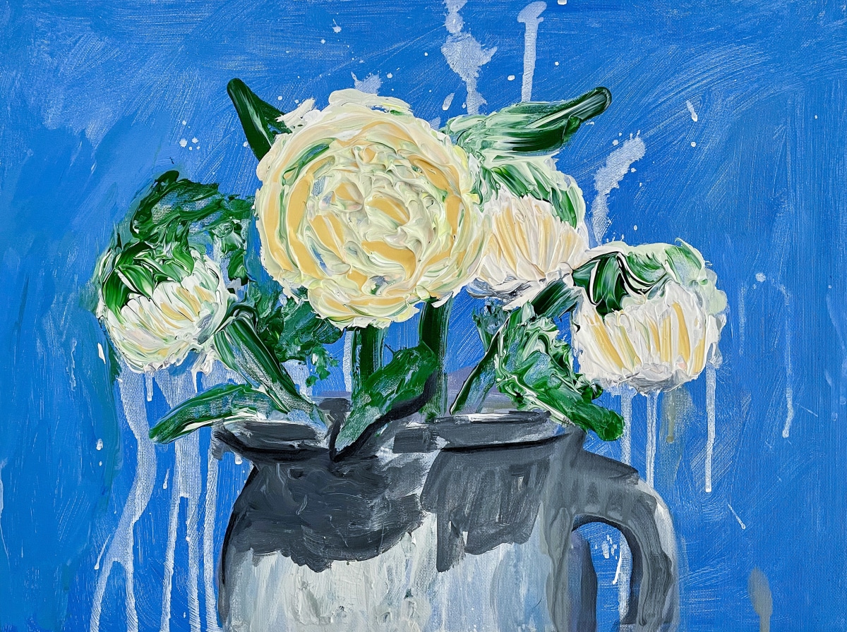 Aaron Maier-Carretero four blooms on blue, 2023