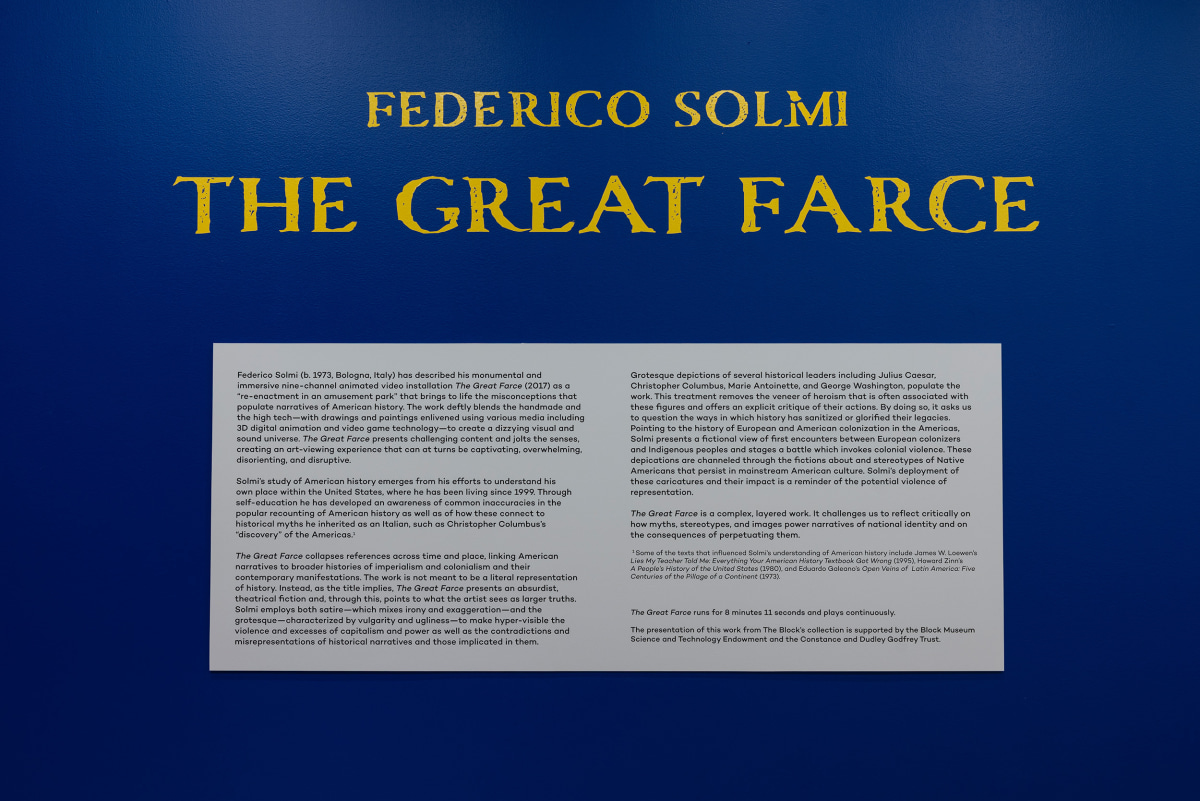 Installation view of&nbsp;FEDERICO SOLMI: The Great Farce, Block Museum