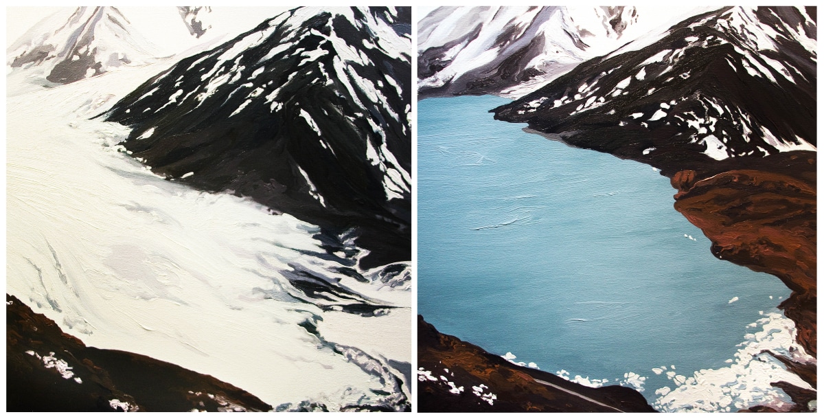 Diane Burko Locks Gallery Politics of Snow Portage Glacier #1 and #2