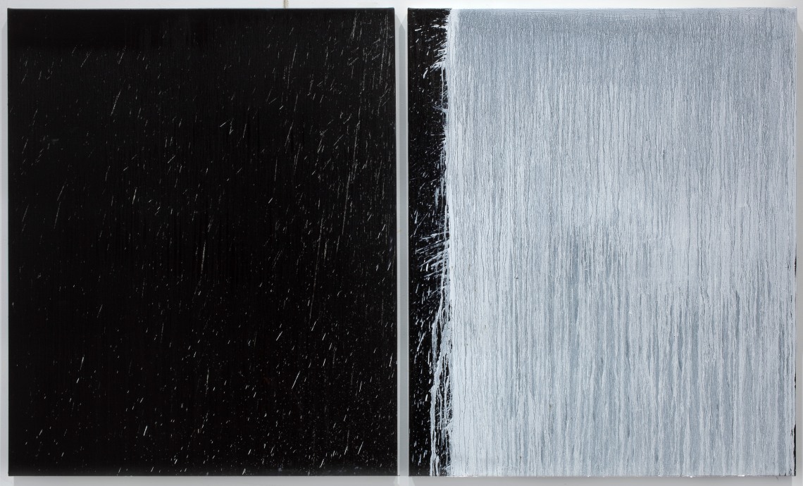 Pat Steir Locks Gallery White and Black Diptych with White Splash