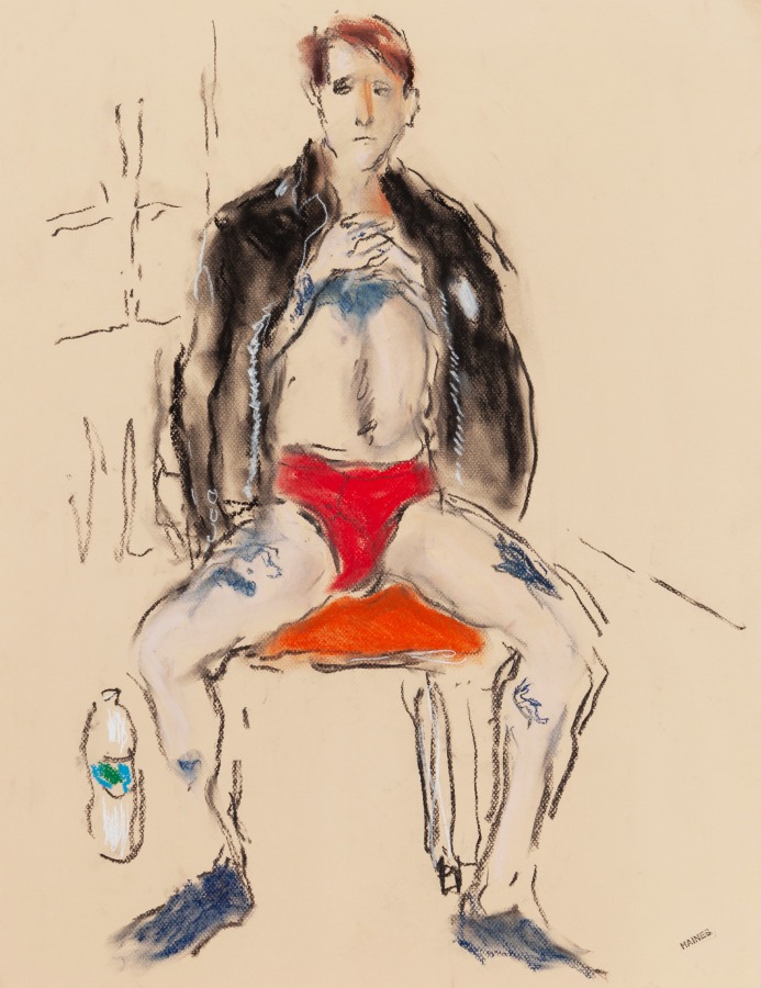Drawing of man in red underwear by Richard Haines