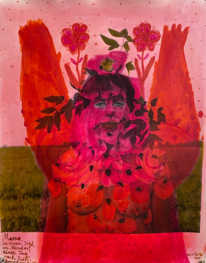 Dietmar Busse, My Mother with Roses in a Field Behind the Farm, 2025