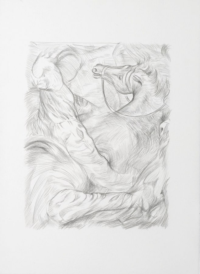 Ken Gonzales-Day, Untitled II (After Paul Cadmus, To the Lynching!,1935), 2021, Archival ink and pencil on Arches BFK Rives, 15 x 10 in.