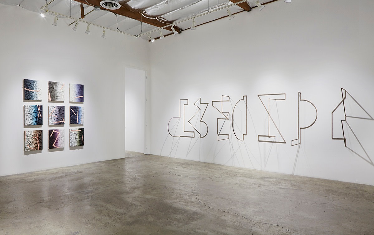 Installation View of Molly Larkey: THE NOT YET (or The Dictionary of Insubordinate Geometry)