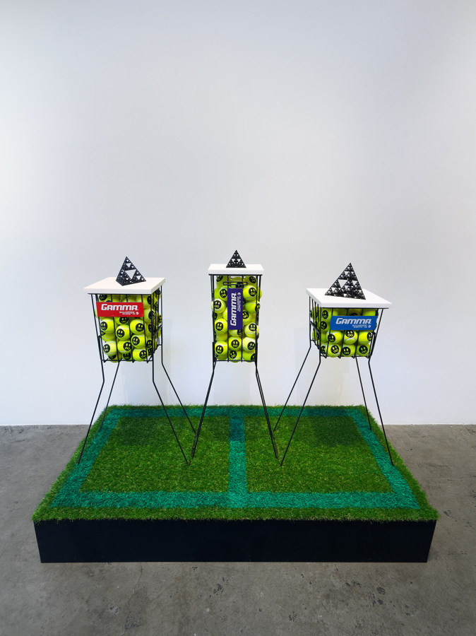 Installation view of DENNIS KOCH: Beyond the Funny Farm! Crypto-K, Cutouts, Cut-ups, Copies, Mirrors, Membranes, and Temporal Algorithms