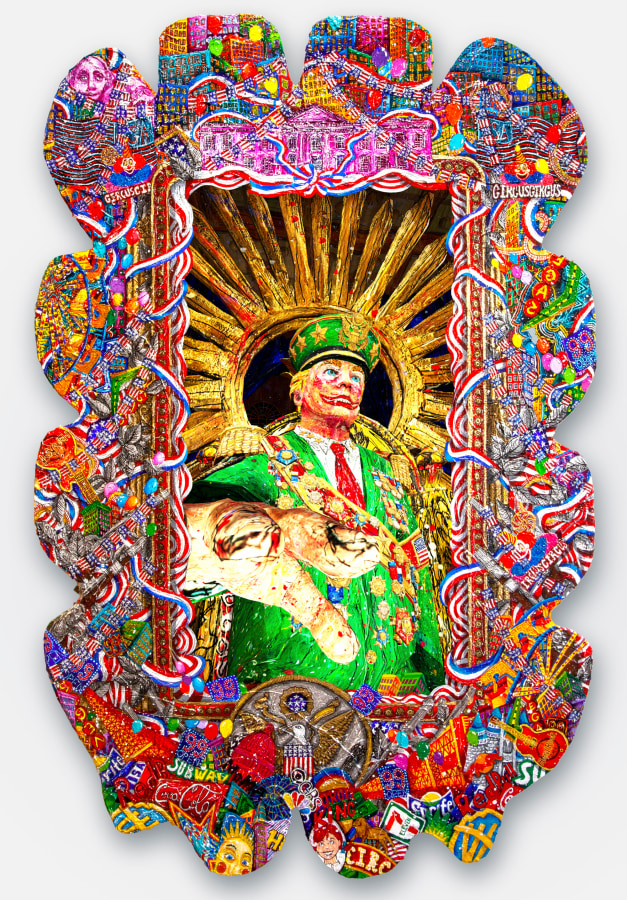 Federico Solmi, &quot;The Idolized Detractors,&quot; 2019, Animated video-painting in a handmade artist frame