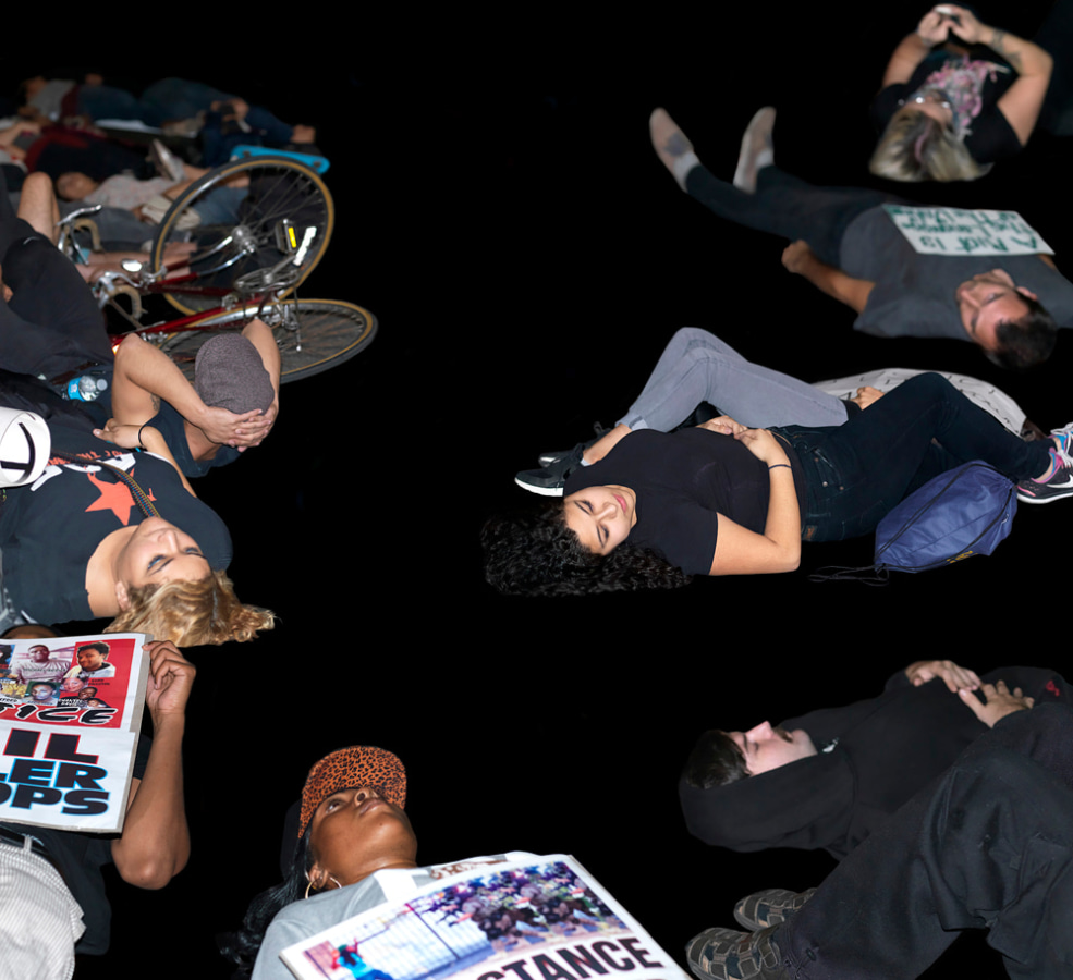 Ken Gonzales-Day Die-in, Los Angeles, 2014 Edition of 5 / image: 36 x 39 in. / paper: 42 x 45 in. Edition of 15 / image: 12 x 13 in. / paper: 16 x 17 in.