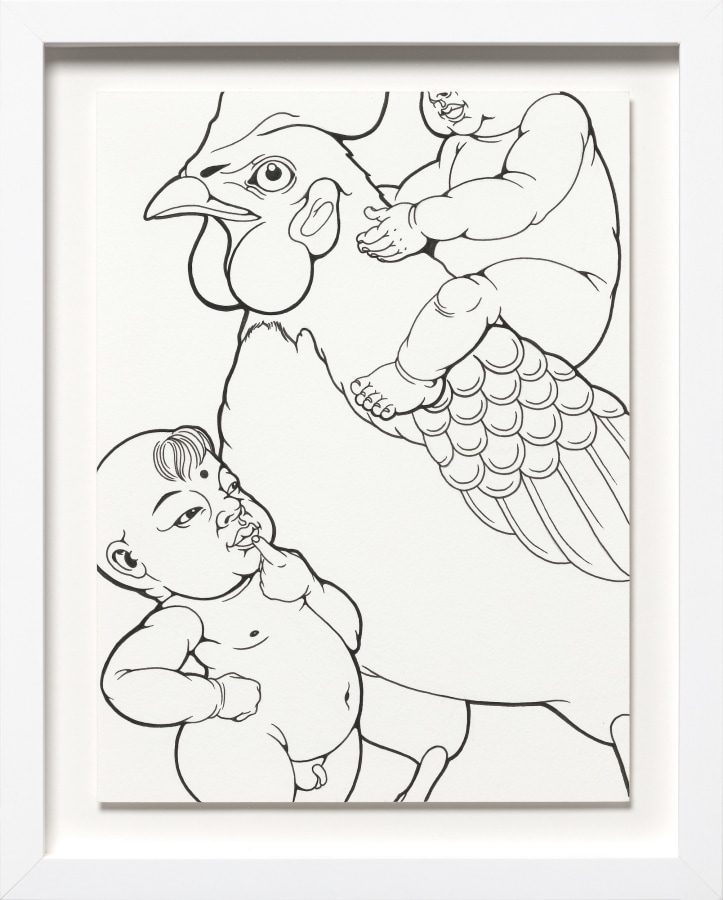 Phung Huynh, Color Me (Cock), 2022, Ink on paper, 12 x 9 in.,​​​​​15 x 11 in. framed
