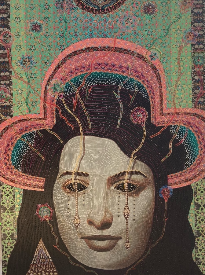 Asad Faulwell, Les Femmes d'Alger #96, 2021, Acrylic and mixed media on canvas, 40 x 30 in.