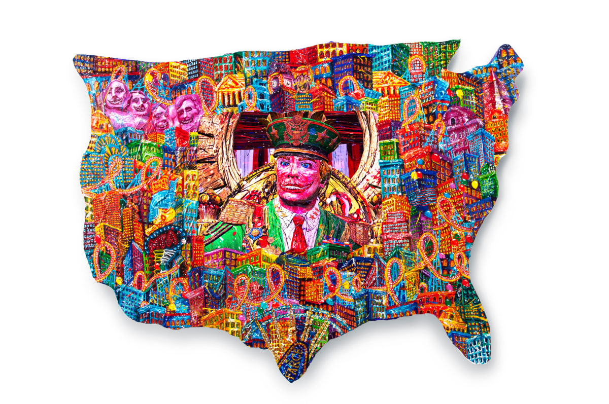 Federico Solmi, &quot;The Machiavellian Ones,&quot; 2019, Animated video-painting in a handmade artist frame