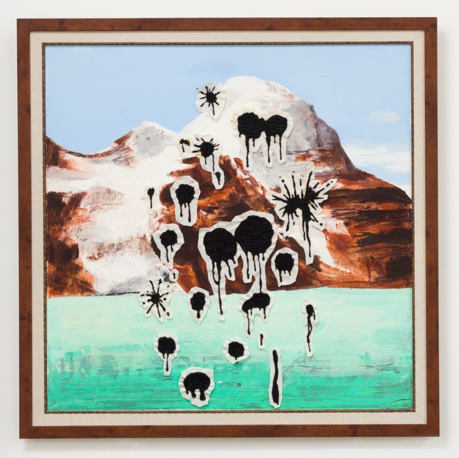 Miyoshi Barosh Paintings for the Home (Landscape), 2010 Oil on canvas, embroidered canvas, frame 41 x 41 in.