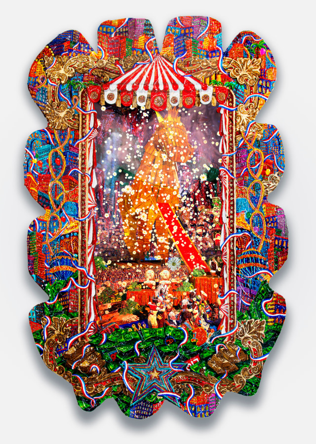 Federico Solmi, &quot;The Golden Gift,&quot; 2019, Animated video-painting in a handmade artist frame