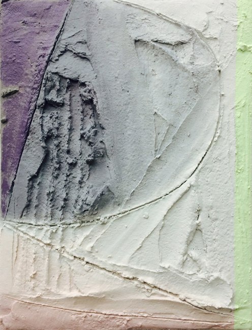 Molly Larkey What You Heard, 2014 Acrylic, mixed media on burlap, panel  24 x 18 in.