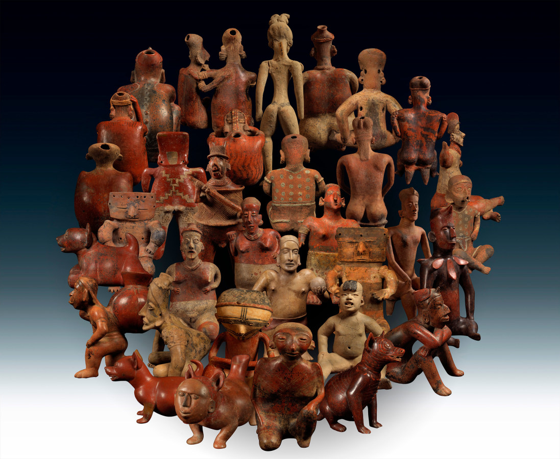Ken Gonzales-Day Americas (Large constellation): Mexico (unless noted), Dog; Standing Dog; Dog with Human Mask; Baby Figure; Columbia, Figure with Ligatures on the Arms and Legs; Standing Female Figure; Standing Male Figure; Man Using Tumpline to Carry Vessel; Standing Couple, Male Figure; Seated Figure; Seated Female on Bench; Columbia, Hollow-slab Seated Femalewith Geom Designs; Seated Male Figure; Male Seated on Bench; Hunchback; Seated Couple; Joined Couple (all LACMA), 2019