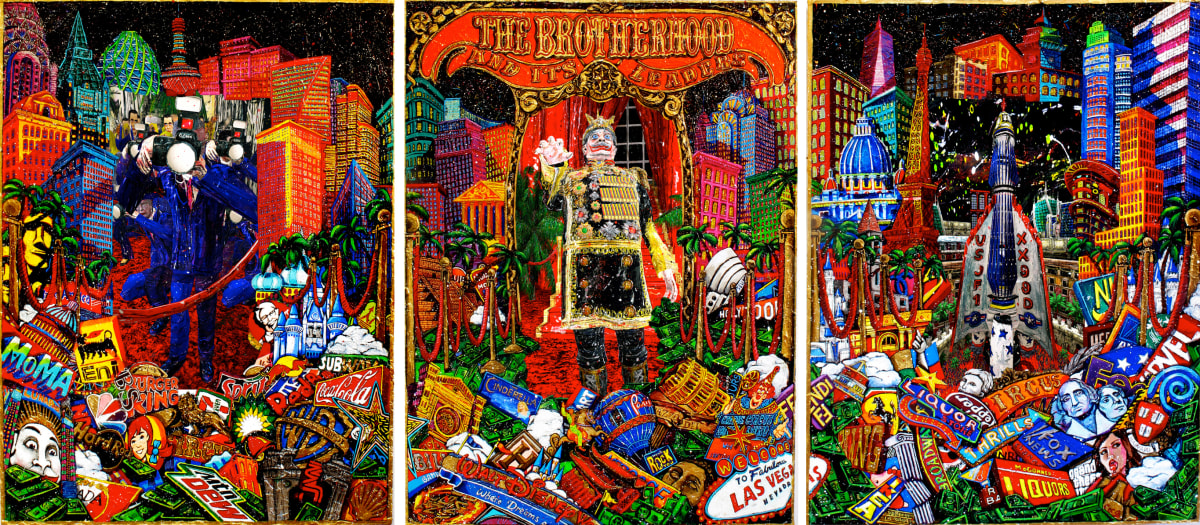 Federico Solmi, &quot;The Brotherhood Triptych: The Arrival, The Descent, The Departure,&quot; 2015, Animated video-paintings in a handmade artist frames, 48 x 36 inches