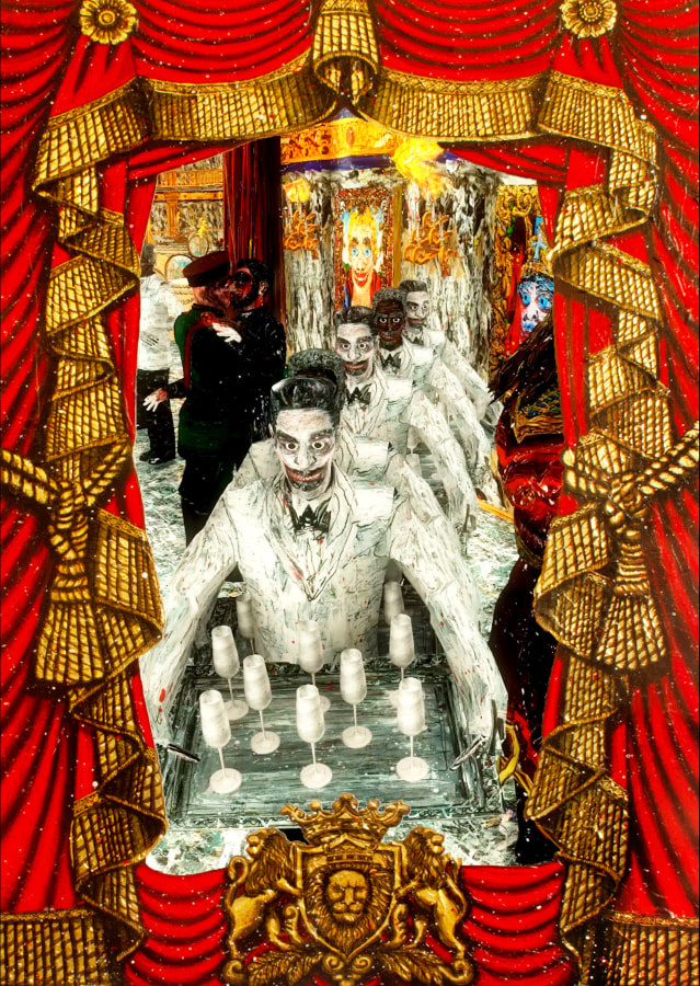 Federico Solmi, &quot;The Gathering (The Ballroom),&quot; 2016, Animated video-painting in a handmade artist frame, 52 x 34 inches