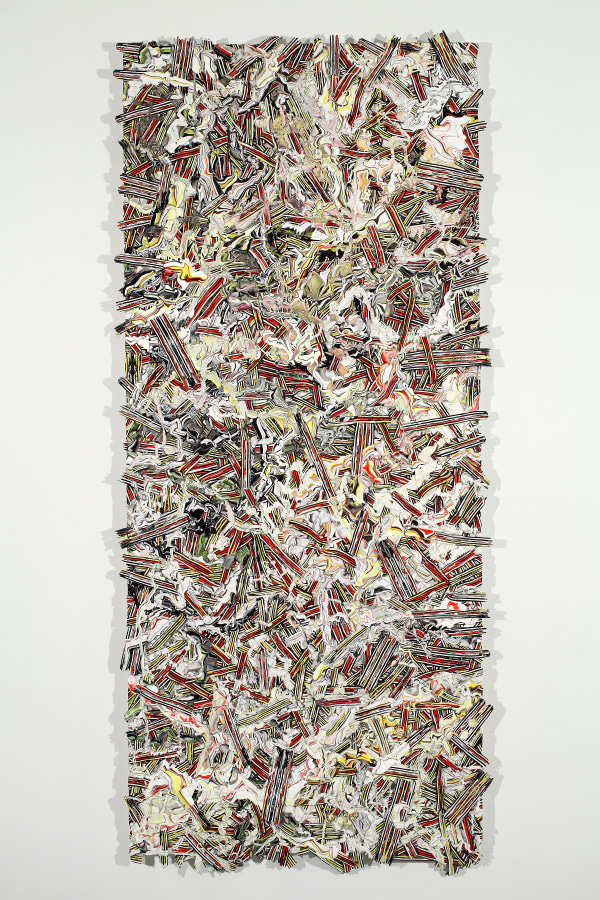 Margie Livingston Multi-colored Pour on Waferboard, 2013 Acrylic paint on Alupanel 63 x 33 x 1.5 in