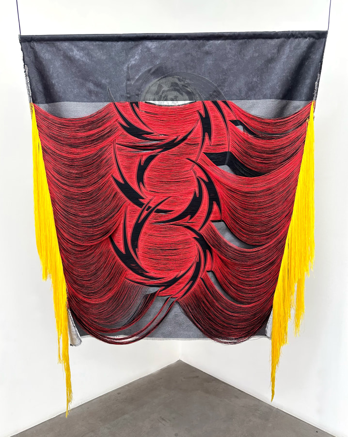 Liz Collins, Floating Lightning Wheel Shower (b/g/r/y), 2023