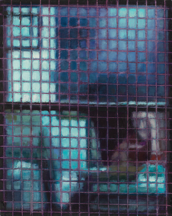 Laura Karetzky, Grid (Screen Screen), 2021, Oil on panel, 10 x 8 in.