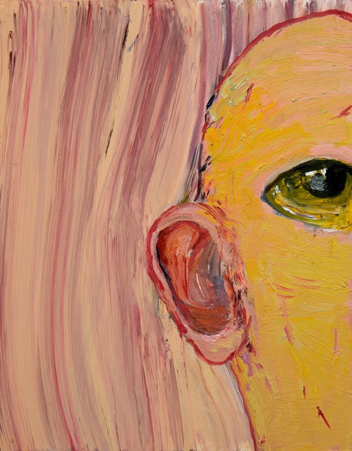 Roya Farassat, Hear No Evil, 2014, Oil on gessobord, 14 x 11 in.