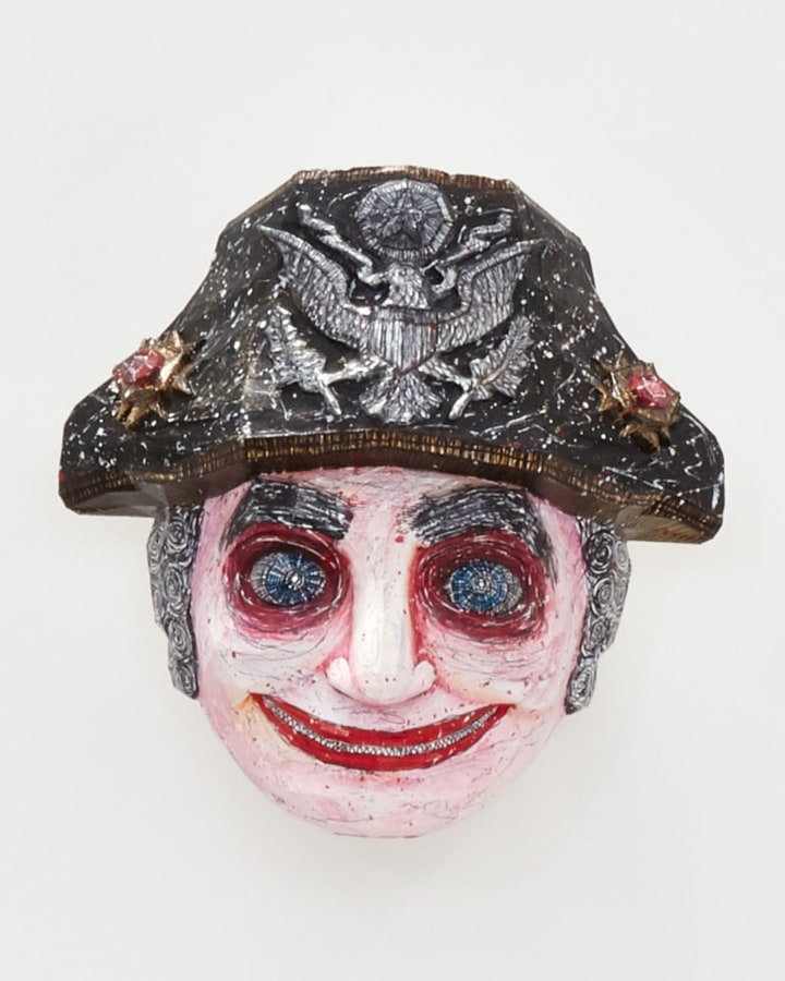 3-D printed and hand painted sculpture of mask of George Washington