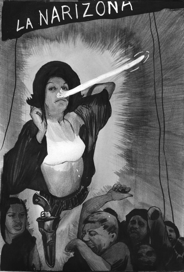 Hugo Crosthwaite Carpas Study, #11  (La Narizona), 2013 Ink, ink wash and graphite on Canson paper 8.5 x 5.5 in.