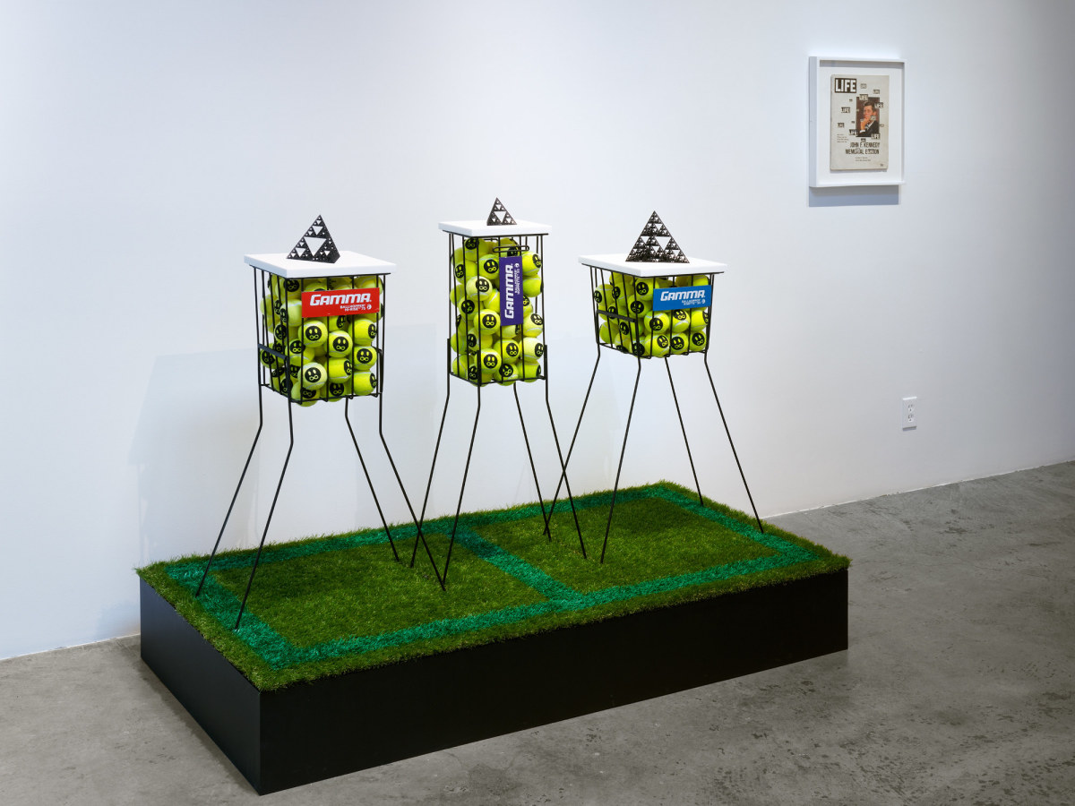 Installation view of DENNIS KOCH: Beyond the Funny Farm! Crypto-K, Cutouts, Cut-ups, Copies, Mirrors, Membranes, and Temporal Algorithms