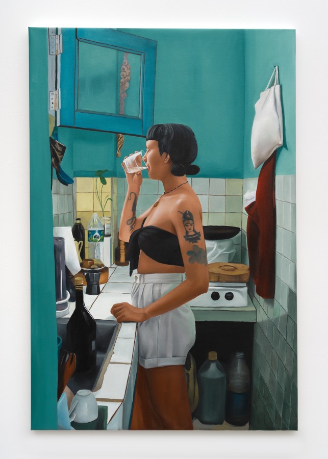 Gabriel Sanchez, Young Woman with a Water, 2022, Oil on canvas, 56 x 37 in.