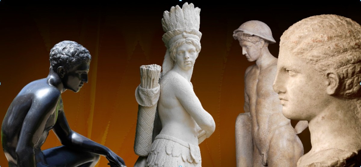 Ken Gonzales-Day America (Digital composition with Unknown, Seated Hermes, reproduction of a Roman bronze sculpture from Villa dei Papiri, Herculaneum, The J. Paul Getty Museum, Villa Collection, Malibu; Gilles Gu&eacute;rin and Henri &Eacute;mericq, L&rsquo;Am&eacute;rique, copy after the original, Versailles, France; Roman, after Greek original, The Bateman Mercury, William Randolph Hearst Collection, LACMA, Los Angeles; Unknown, Athens, Greece, Head of a Young Woman from a Grave Naiskos, The J. Paul Getty Museum, Villa Collection, Malibu), 2024