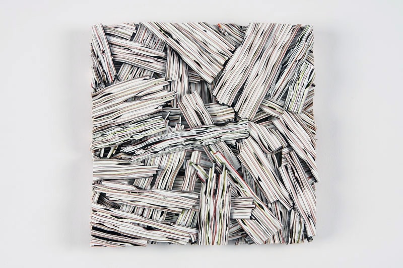 Margie Livingston Small Wafer Board with Small Melted Wafer Board on the Reverse, 2010  Acrylic on powder-coated steel shelf ​7.5 x 7.5 x .75 in.