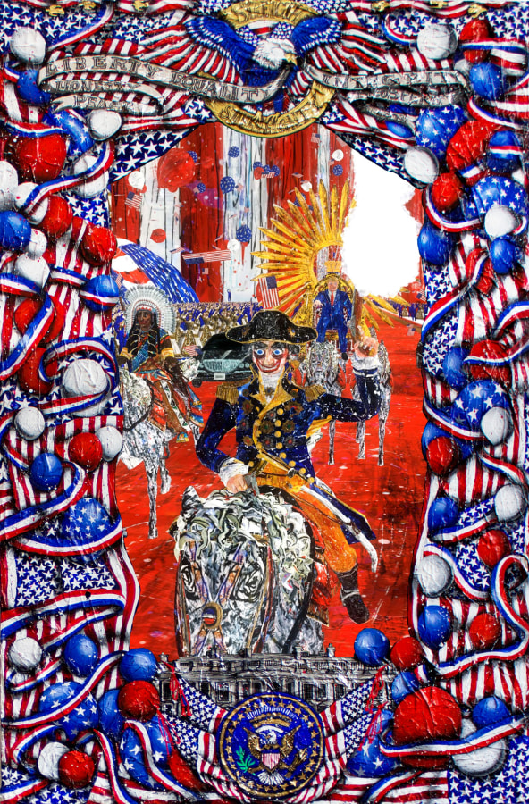 Federico Solmi, &quot;The Esteemed Scoundrel&quot; 2017-2018, Animated video-painting in painted artist frame, 72 x 48 inches