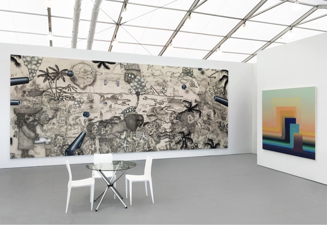 Installation view of Luis De Jesus Los Angeles at UNTITLED Miami 2016, featuring works by Josh Reames, Jos&eacute; Lerma, and Nicolas Grenier.